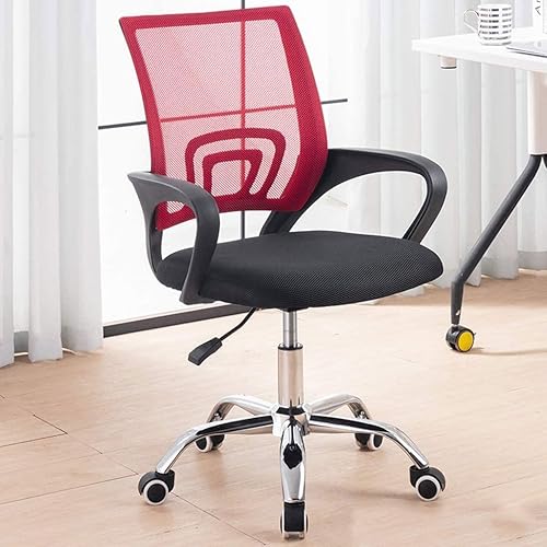 Silla de oficina de malla con respaldo medio, ergonómica, giratoria, de malla negra, brazos abatibles con soporte lumbar, altura ajustable (E)