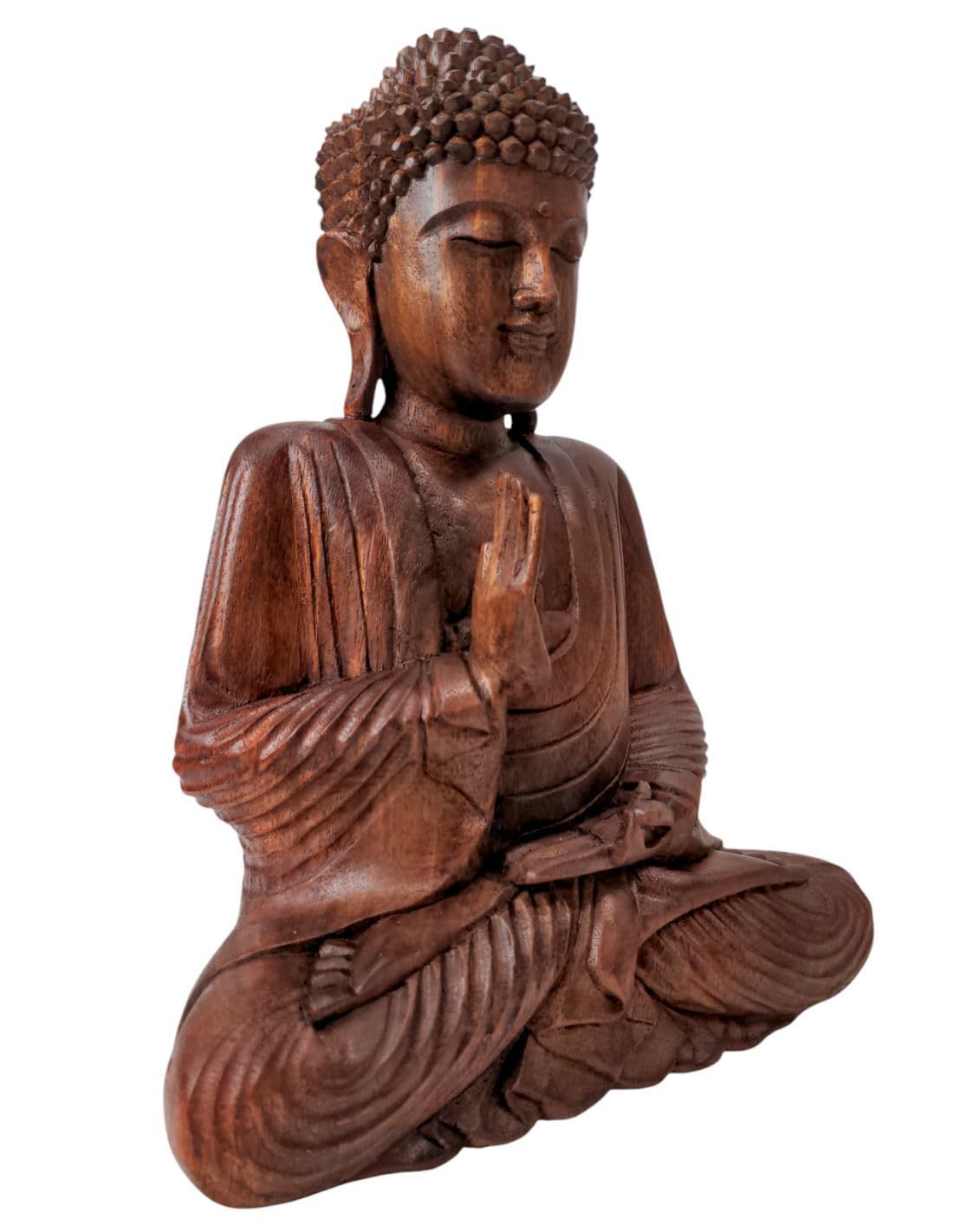 Statua di Buddha seduto in legno massello scolpito a mano 30 cm
