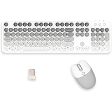 2.4G Full Size Wireless Keyboard and Mouse Combo, Bluetooth/2.4G Dual Mode, Typewriter Style Round Keycap, Cute Gradient Colors, Compatible with PC/Notebook/Tablet/Smartphone Gray White