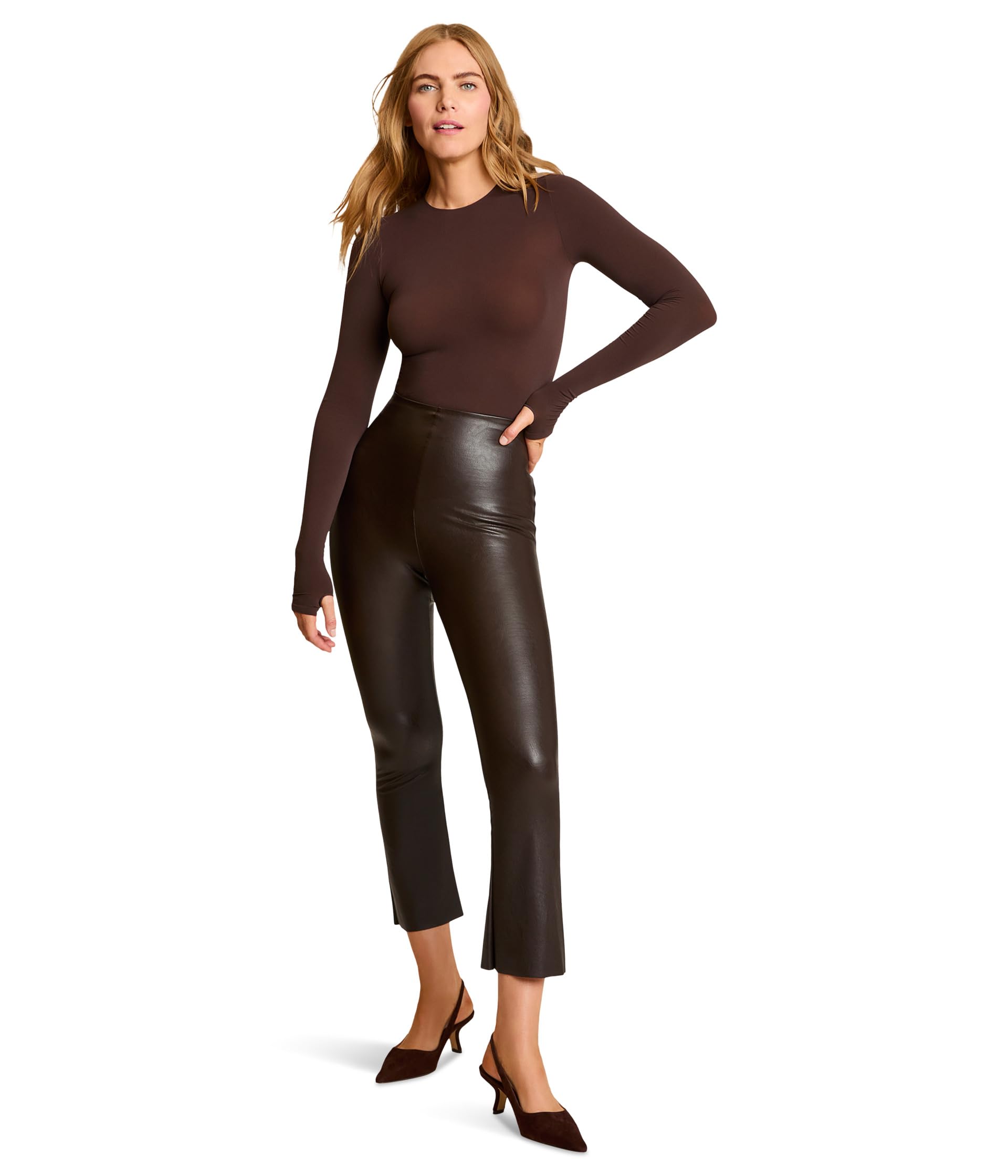 commando - Faux Leather Cropped Flare Leggings | High-Rise, Raw-Cut Hem | Sculpting Yet Flexible & Soft | Machine Washable
