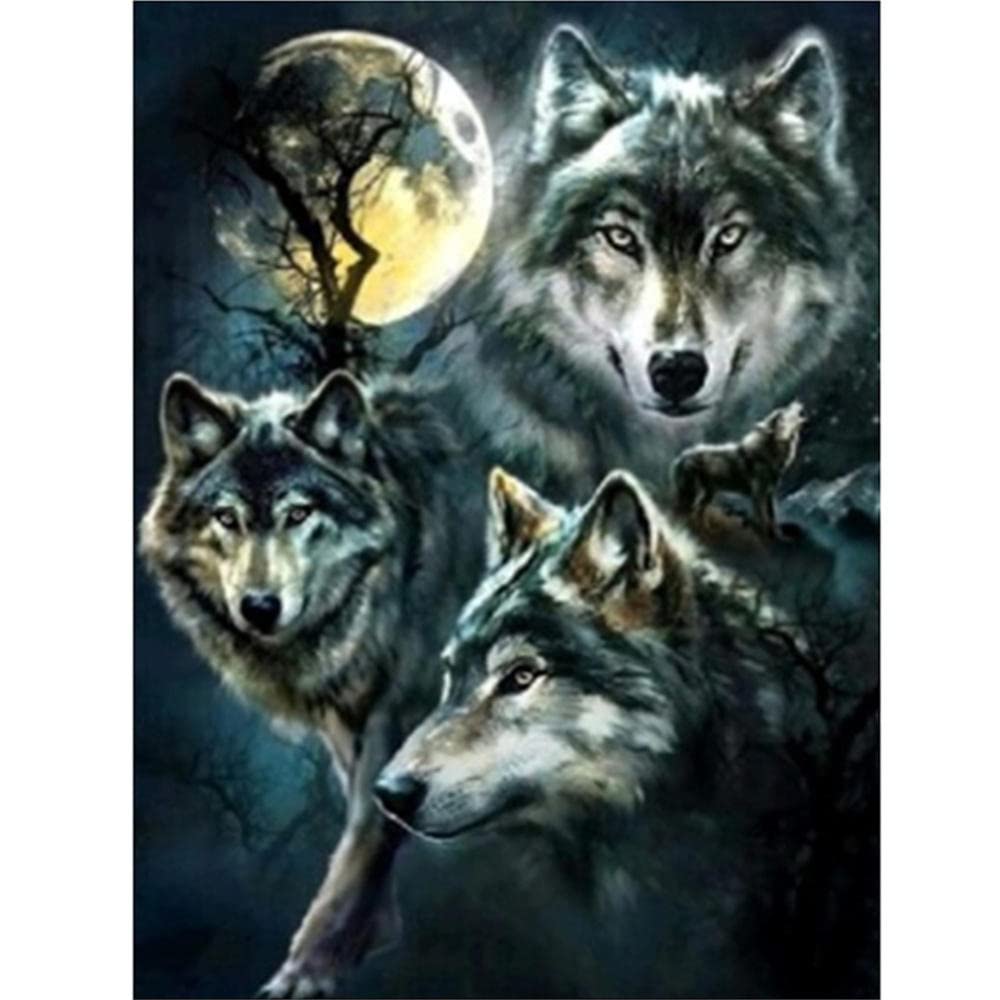 Diamant Painting Set Schwarz-Weißer Wolf | 80x160 Cm, Round Drill | Vollbohrer-Strass-Mosaik | Mit Werkzeug