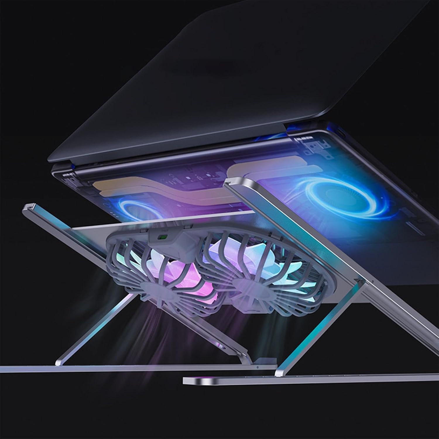 Hi.FANCY Portable Laptop Stand with Dual Cooling Fans for 14-17inch Laptops, Grey, 23.5 x 25.9 x 0.95cm - Image 5