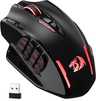 Redragon M913 Impact Elite Wireless Gaming Mouse, 16000 DPI Wired/Wireless RGB Mouse with 16 Programmable Buttons, 45 Hr Battery and Pro Optical Sensor, 12 Side Buttons MMO Mouse