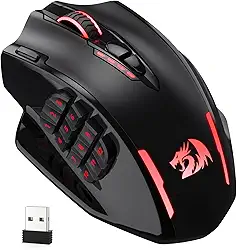 Redragon Mouse para jogos M913 Impact Elite, mouse RGB com fio/sem fio de 16000 DPI com 16 botões programáveis, bateria de 45 horas e sensor óptico profissional, mouse MMO com 12 botões laterais