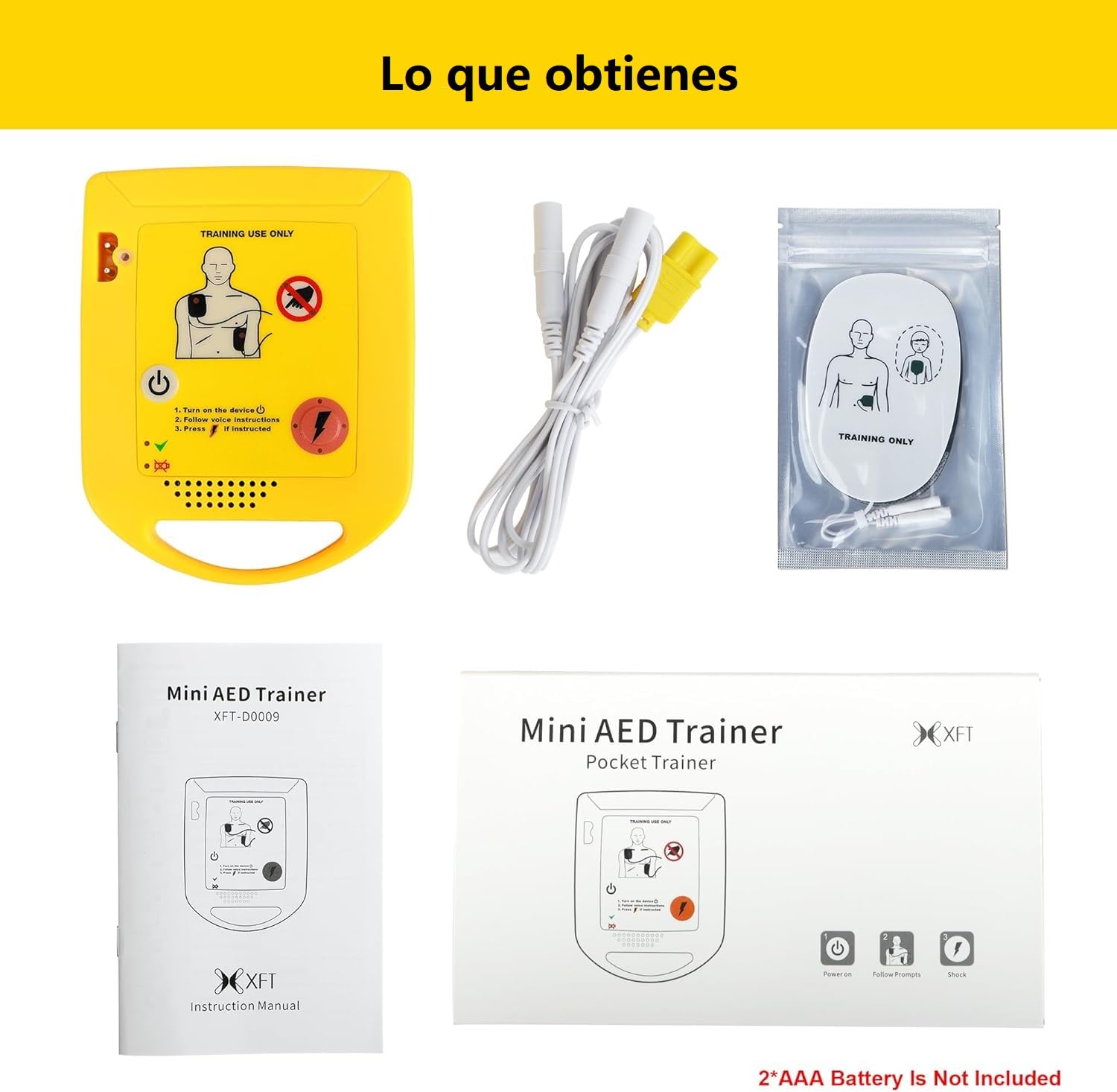 Mini AED Trainer, Desfibrilador Entrenamiento Español para la Formación en SBV y DESA, Desfibrilador Formacion para Principiantes en Desfibrilador (XFT-D0009)