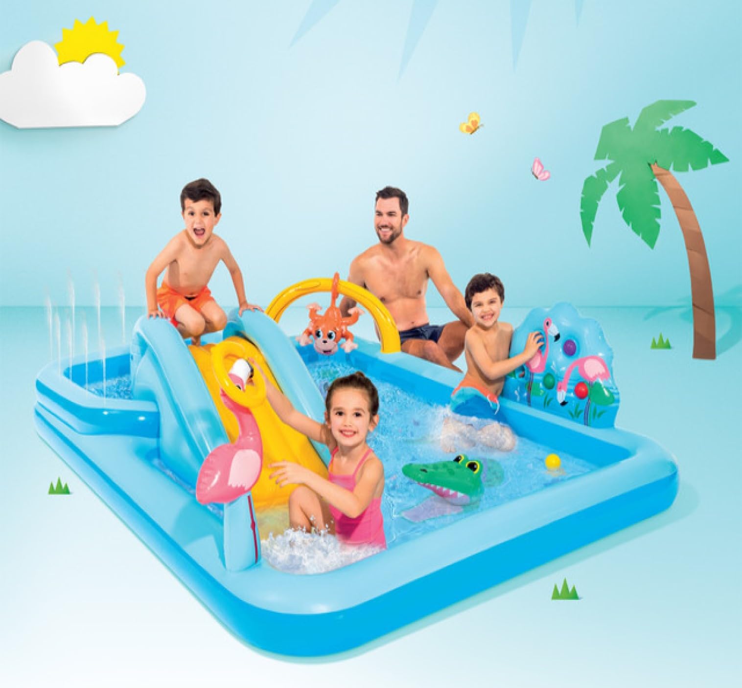 VWretails Family playcenter for Kids to Fun and Enjoyment in Backyard, Having Inflatable Toys and Games with Multiple Designs (Jungle Adventure playcenter + Heavy Electric Pump 240-V) 1