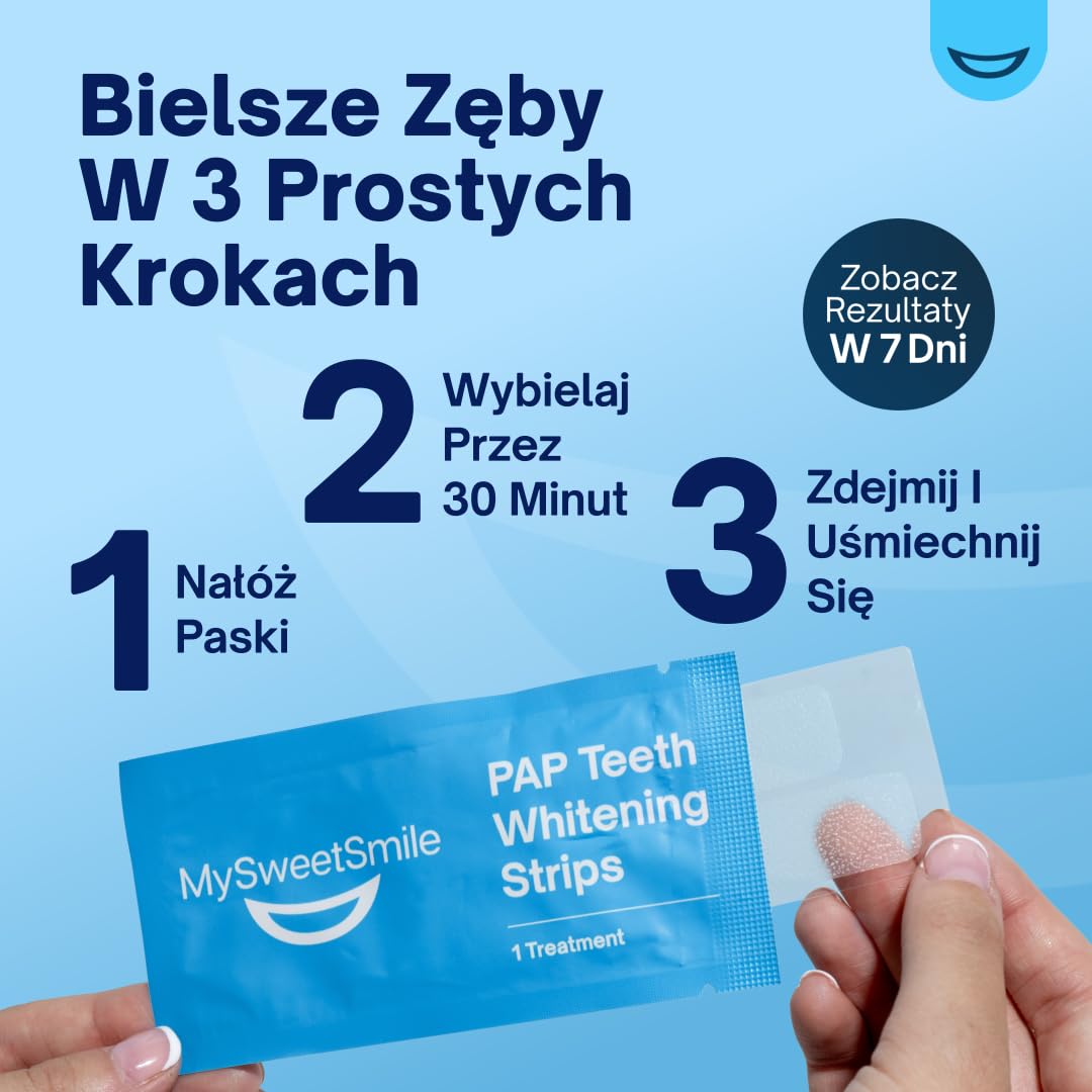 MySweetSmile Paski Wybielające Zęby PAP - Bezpieczne Dla Szkliwa, Bez Nadwrażliwości - Bez Peroksydu - Zatwierdzone Przez Dentystów - Nagroda IndyBest - 21 Zabiegów - Miętowy Smak