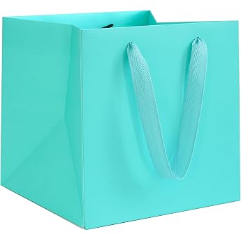 AZOWA Turquoise Blue Paper Gift Bag Small Square Gift Bags with Handle Party Gift Paper Bags 15 x 15 x 15 cm Pack of 10