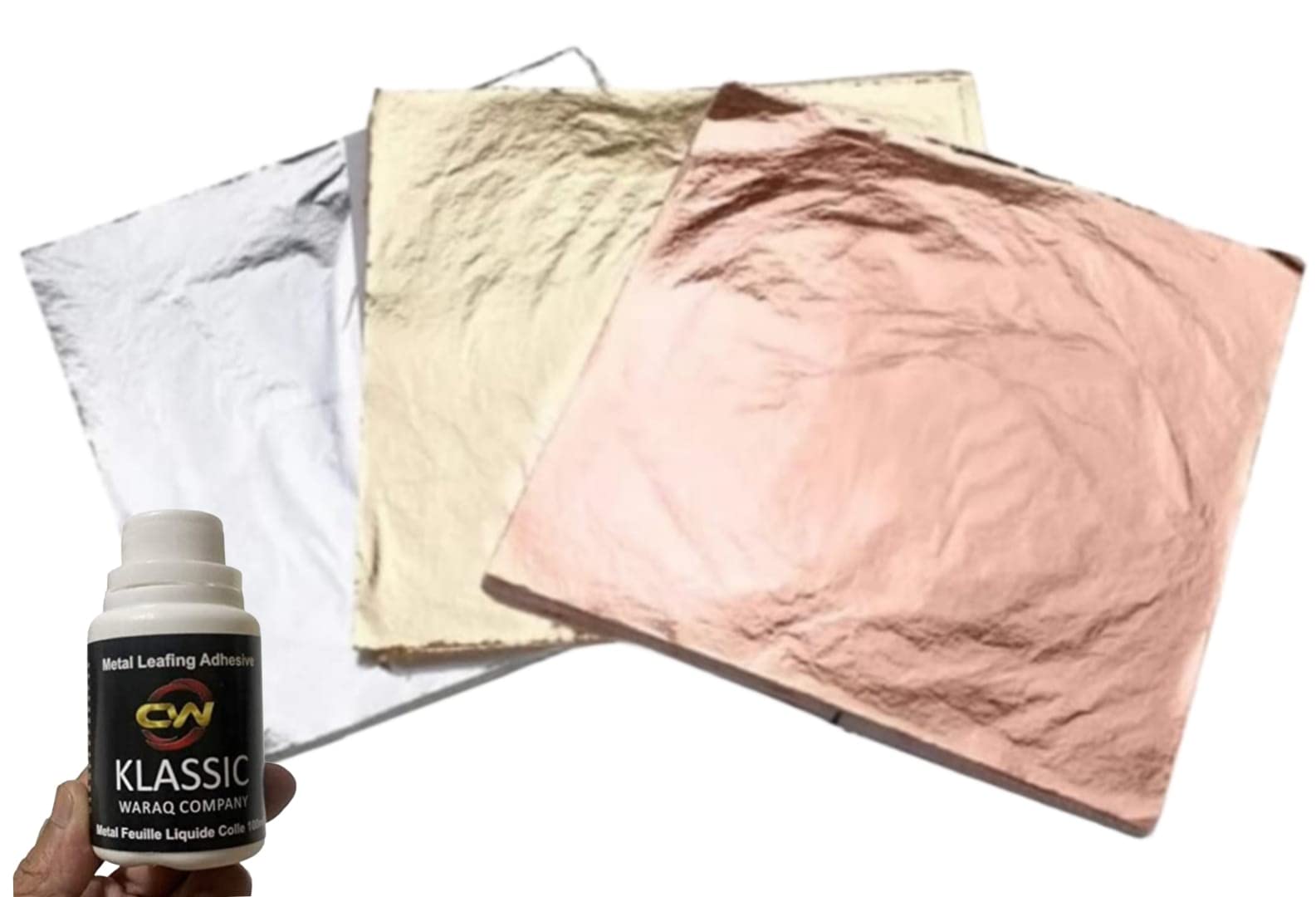 Mini Gold Leaf Sheets 300 Sheets (8 by 8. cm) + Adhesive 100ml – Gilding Glue - Gold Foil for Gilding, Epoxy Resin Art, Maysur Paintings, Arts & Crafts, DIY, Furniture(Gold, Silver, Copper)