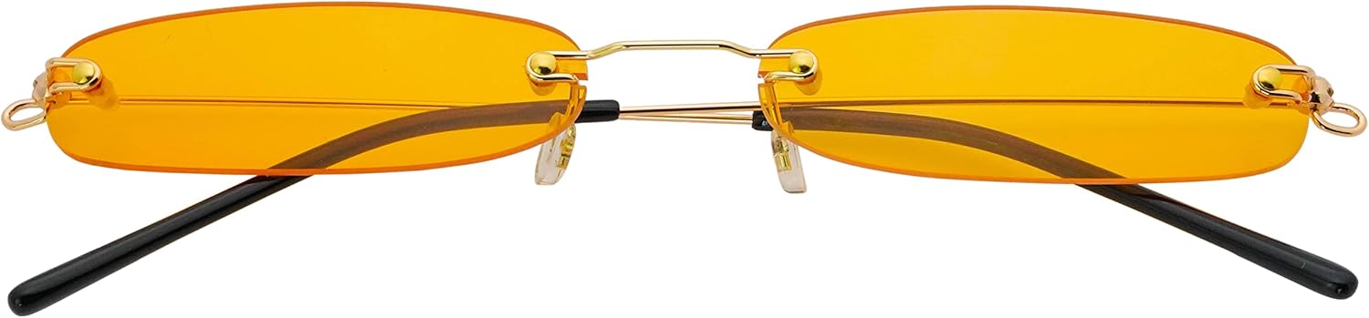 Retro Narrow Small Sunglasses Clear Colored Lens Fashion Rimless Rectangle Sunglasses - Image 3