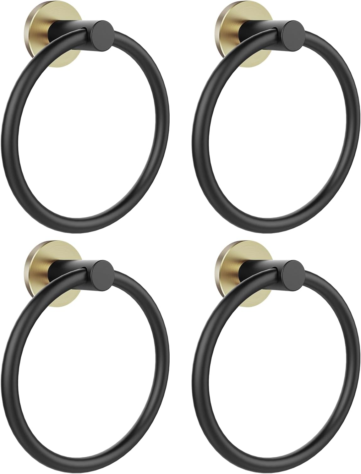 SetSail Towel Holder for Bathroom Wall 4 Packs Towel Ring Stainless Steel Heavy Duty Hand Towel Hanger for Bathroom Screw-in, Black and Gold