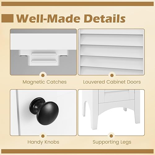 Miniatura 8 de Tangkula Armario de almacenamiento de baño, gabinete de almacenamiento estrecho de 63 pulgadas de alto con 1 estante ajustable y 2 puertas, moderna