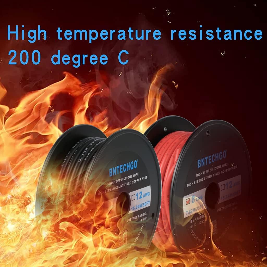 Top Brands BNTECHGO 8 Gauge Silicone Wire Spool red and Black Each 25ft Flexible 8 AWG Stranded Copper Wire Best Cyber Deals 🔥 BNTECHGO 8 Gauge Silicone Wire Spool red and Black Each 25ft Flexible 8 AWG Stranded Copper Wire