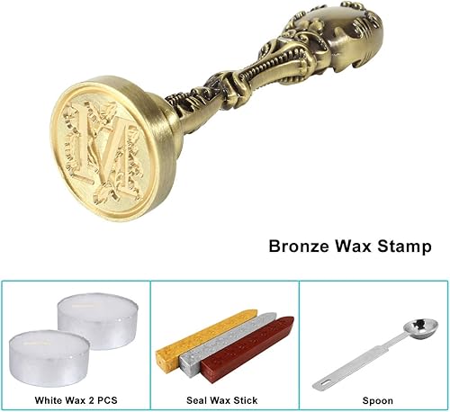 Miniatura 6 de Yoption Alphabet Initials Kit de sellos de cera, sello de sellado de letra A antiguo con mango de bronce galvanizado, kit de caja de regalo de palos