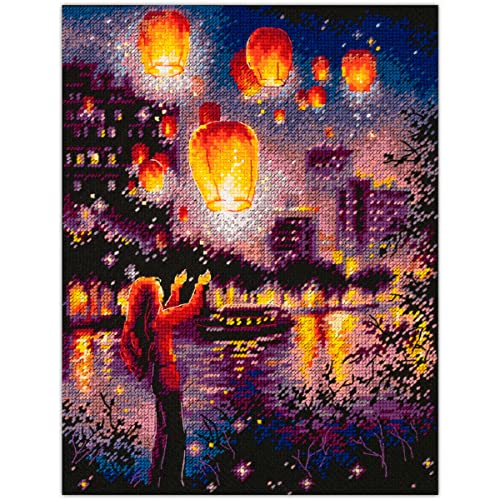 Kit point de croix lanterne ciel Zweigart idée cadeau fait main en coton 20x27