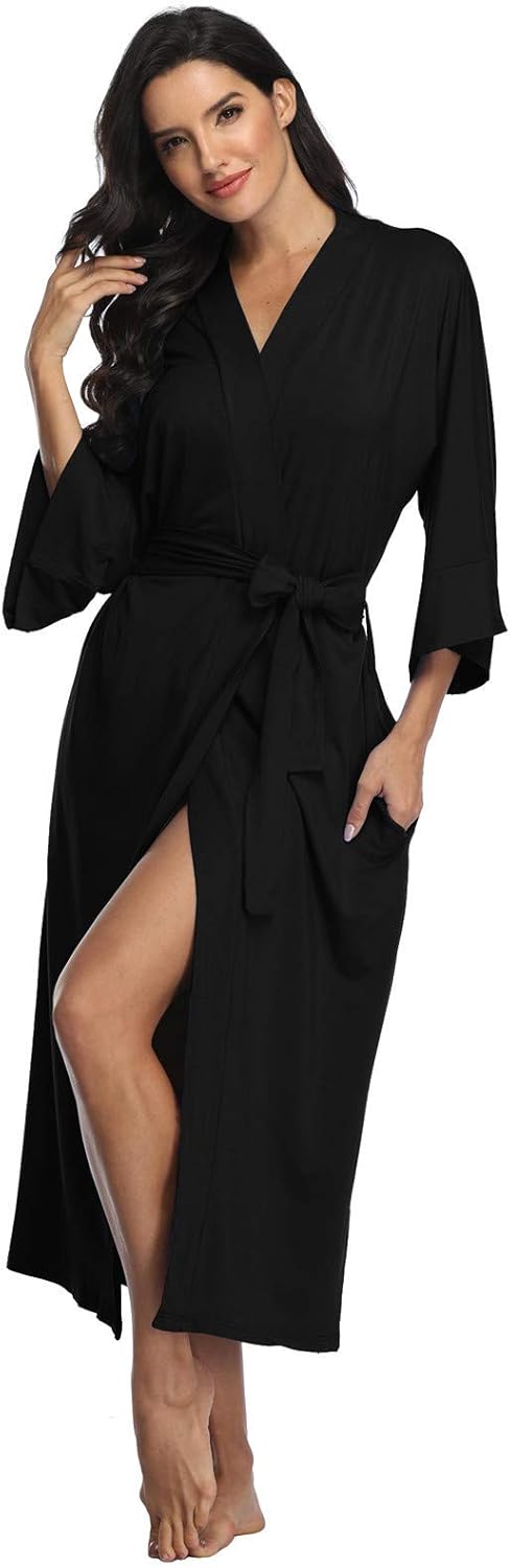 Women's Long Robes Ladies Kimono Bathrobes Full Length Robes Soft Modal Sleepwear Nightgown