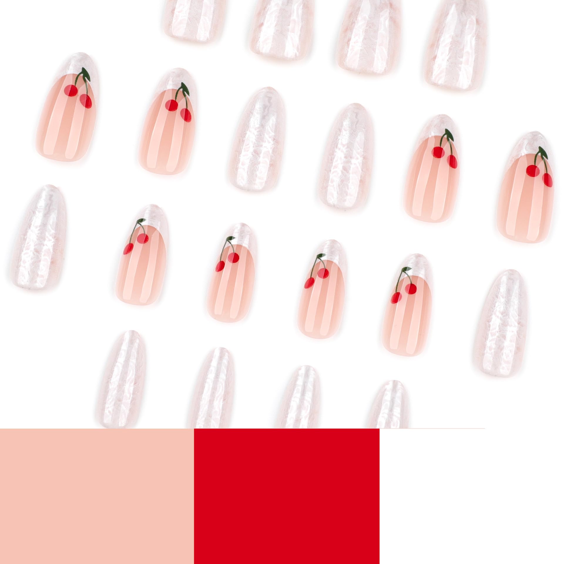 SXVME Gel Press on Nails Short Almond, French Tip False Nails with White Marble Design - Image 2
