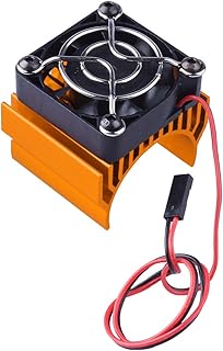 HobbyPark Aluminum Heat Sink with 5V Cooling Fan fit 540 550 3650 Size Brushless Engine Motor Heatsink for 1/10 RC Car Truck Buggy Crawler (Orange)
