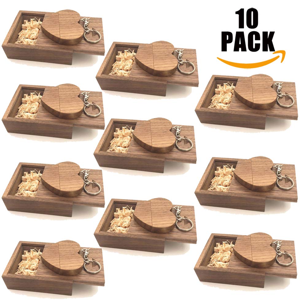 A Plus+ 10 Unidades Flash USB de 32 GB Stick Memory Forma de corazón con Caja de Madera Regalo de Boda — view 2