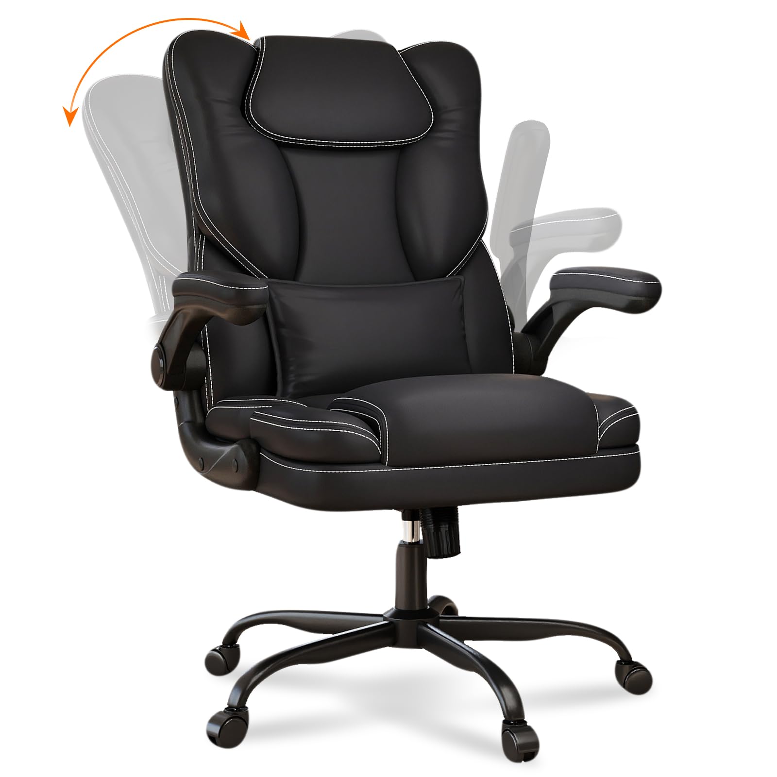 Ergonomic Office Chair with Flip-up Armrests 300lbs Middle-Tall Computer Office Desk Chair with Lumbar Support Executive Leather Chair — view 9