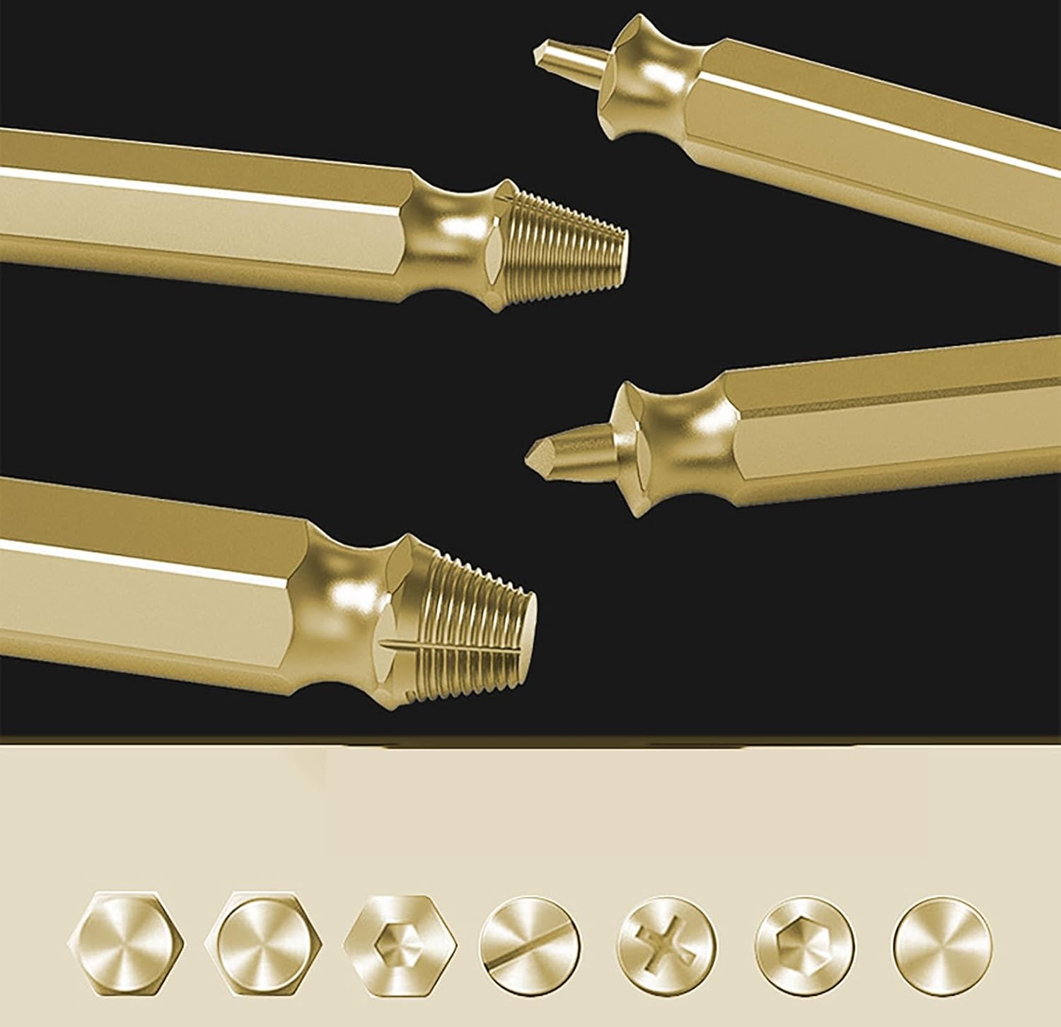 Broken Head Screw Extractor Set, 6 Pcs 6 Style 2 Inch Nickel Iron Alloy Steel Damage Screw Extractor for Household and Industry Repairing, Also Good Gift for Men (Gold)