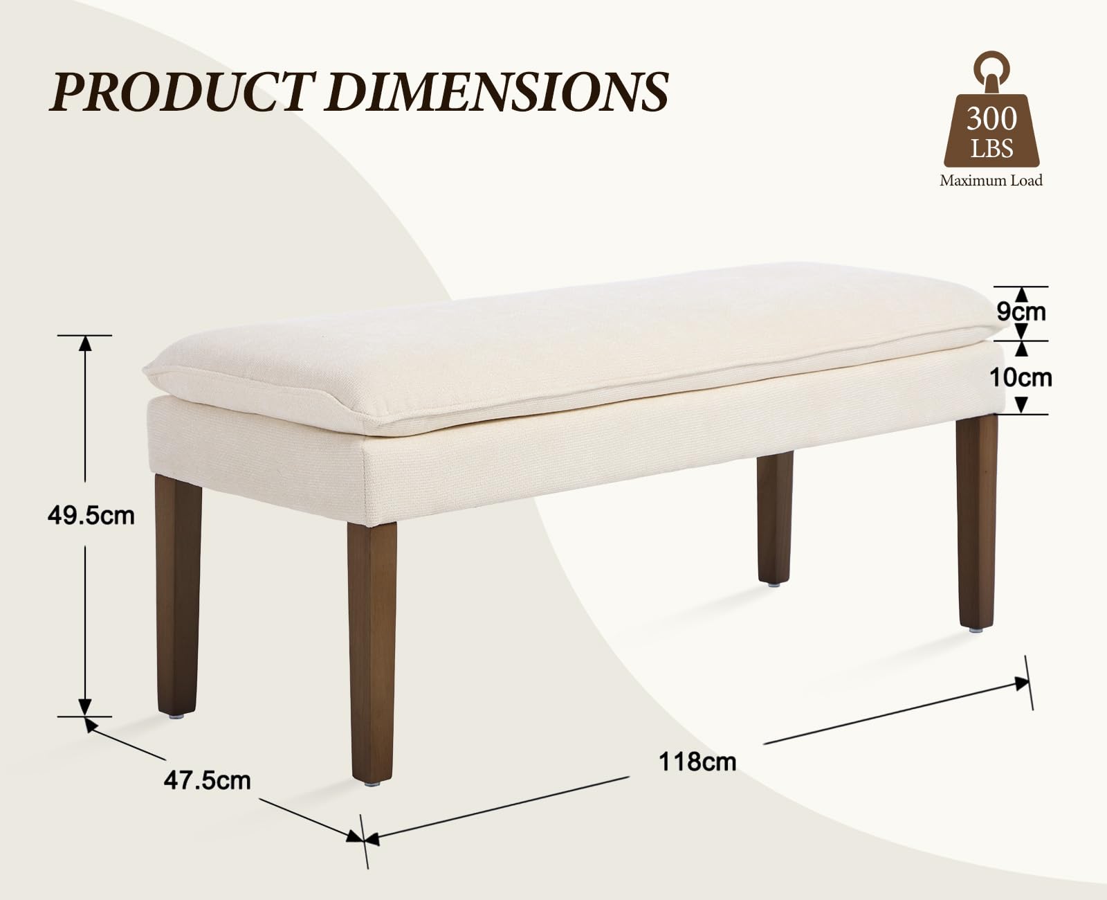 Ya-Home Banquette Rembourrée avec Pied en Bois Banc d'Entrée Moderne en Chenille, Banquette de Lit Designe Banc de Cuisine pour 2 Personnes, Blanc