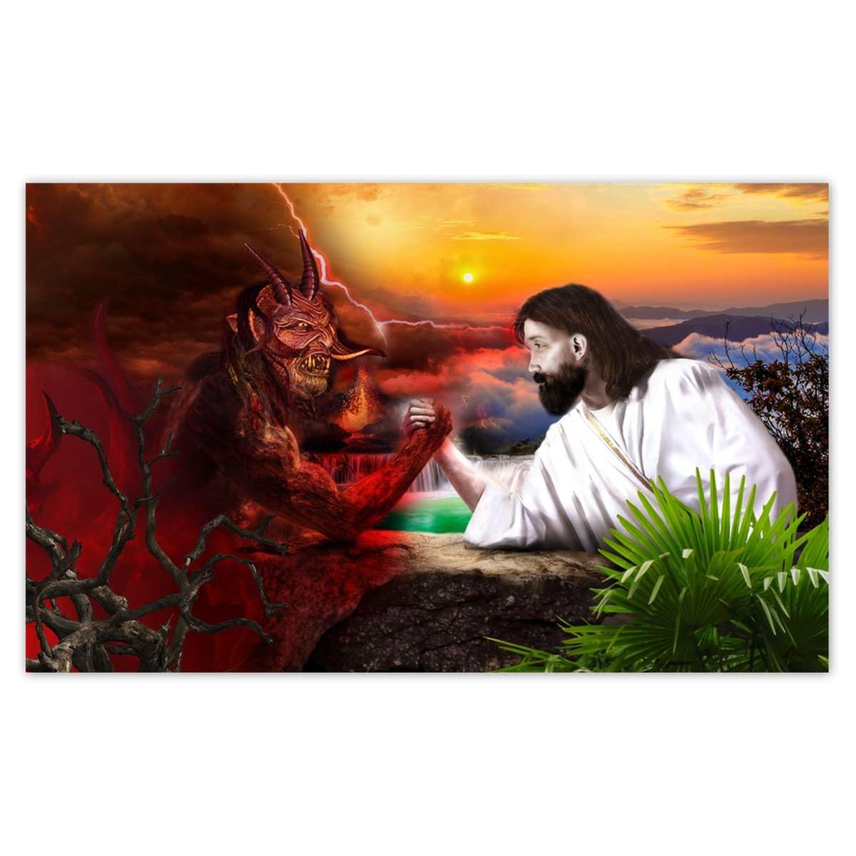 Papier peint intissé Jésus lutte avec le diable fresque murale 416x254