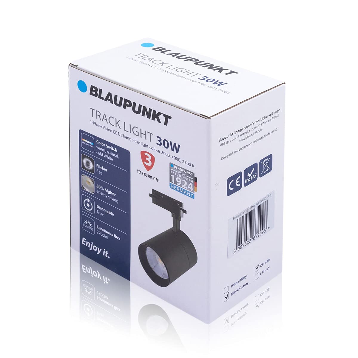 Blaupunkt LED Track Light, 1-Phase Rail, Ceiling Lighting, 30W, Color Switch, 2700 Lumens, Dimmable, Easy Installation, Black - Image 2