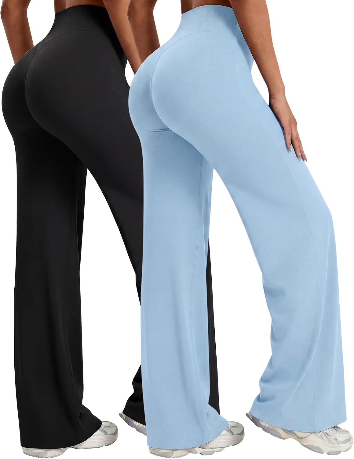Coume 2 Pack Women Workout Leggings Straight Wide Leg No Front Seam Yoga Gym Pants High Waist Buttery Soft Stretch Leggings