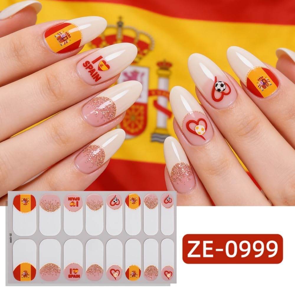 World Cup Nail Wraps 12 Sheets Full Stickers Soccer Football Gel Nail Polish Strips DIY Self-Adhesive Country Flag Nail Art Accessories No UV Light Needed with 4 Pieces Nail File for Party Decor