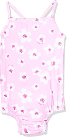i play. by green sprouts baby girls One-piece Swimsuit With Built-in Reusable and Toddler Swim Diaper, Light Pink Large Blossoms, 0-6 Months US