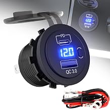 Type-C PD Charger Socket + USB QC 3.0 Charger + Voltmeter with Waterproof Cover 12V/24V Blue Led for Rocker Switch Switch Panel On Marine Boat Rv Vehicles Motorcycle Round