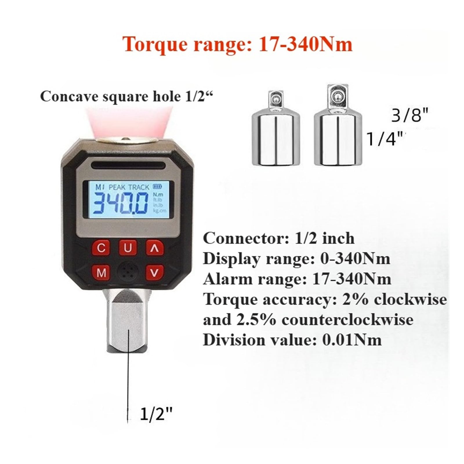 Tester for misuratore di coppia digitale, avviso display a colori, strumento for test di coppia con chiave chilogrammo Visualizzazione intuitiva(17-340)