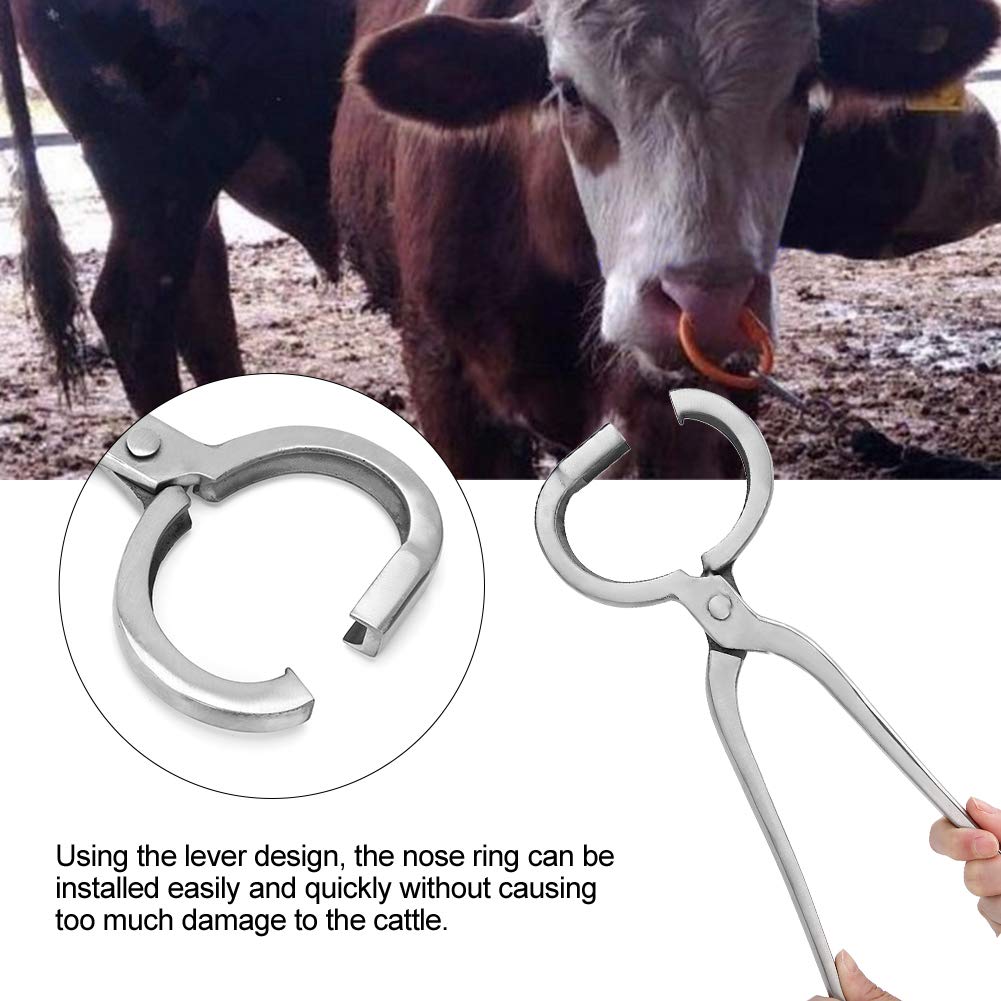 Alicate para nariz de ganado, herramienta metálica de instalación de anillos nasales para ganado con mecanismo de palanca, mango ergonómico para un manejo fácil de bovinos y vacas,