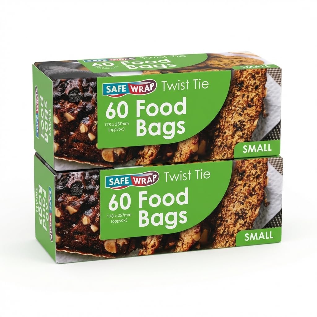 SafeWrap Small Food Storage Bags - 60 Freezer Safe Twist Ties Bags for Lunch, Meal Prep & Kitchen Organization - BPA Free Sealable Sandwich Bags with Twist Ties, Set of 2 Rolls