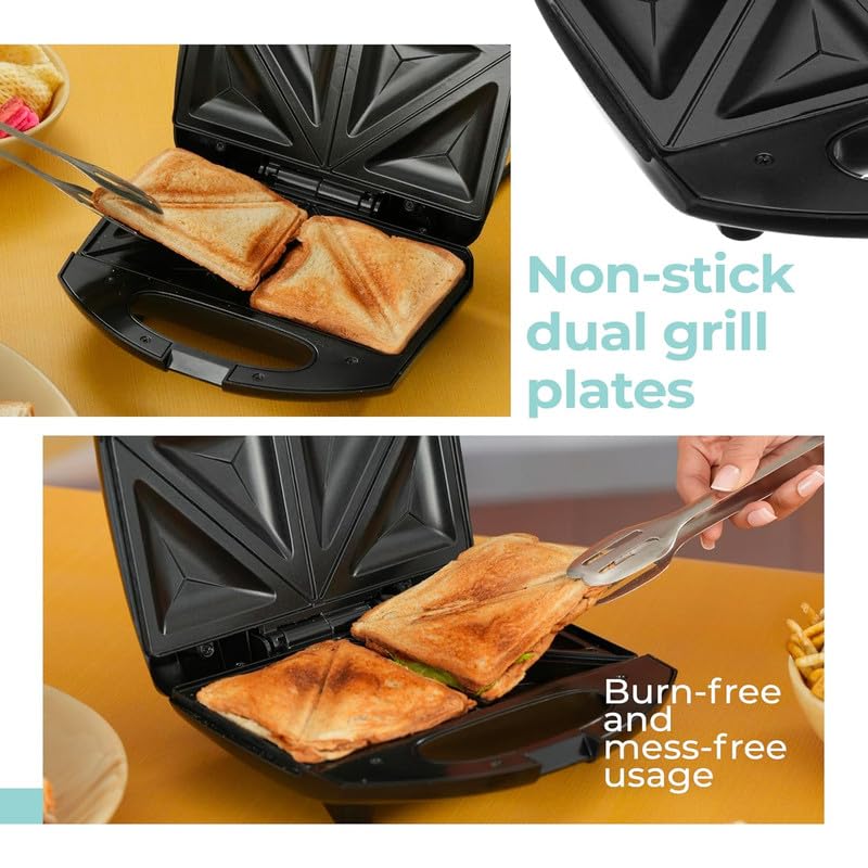Avantara Creation Sandwich Toaster Maker for Grilling Toasting Non Stick Dual Grill Plates Quick Even Heating Cool Touch Handle Press Lock Smart Light Indicator Easy to Clean (Pack of 1 Pcs) 2