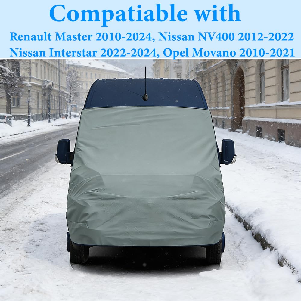 600D Externe Frontscheibe Abdeckung Kompatibel mit Renault Master Nissan NV400 2010-2024, Windschutzscheibe Motorhaube Abdeckung Kompatibel mit Opel Movano, Frost, Eis & Schneeschutz