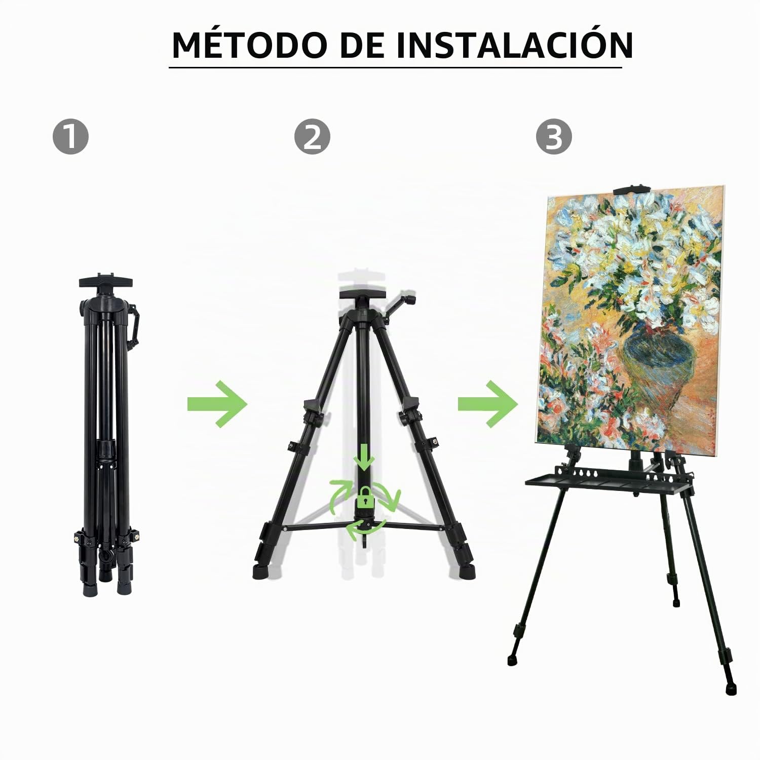 Caballete Grande 50-152cm Caballete de aluminio para estudio con lienzo soporte de pintura portátil con bolsa trípode para pintura y publicidad, Negro