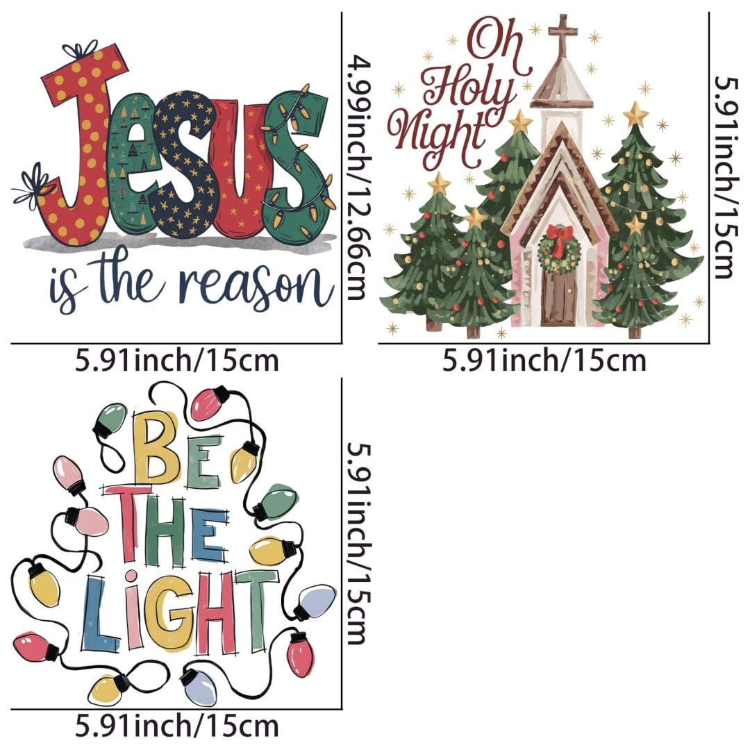 Christian Christmas Sublimation Iron Transfer Patch Heat Transfer Sticker Vinyl Design Iron Applique T-Shirt Clothing DIY Craft Applique Clothing Decoration (P2)