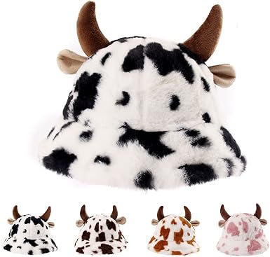 SKYEARMAN Fluffy Cow Print Bucket Hat 