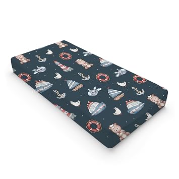 Cute Sailor Watercolor Bear Seagull Changing Pad Cover Nautical Life Ship Anchor Lighthouse Diaper Changing Pad Sheets for Boy Girl Soft Stretch Fitted Baby Change Table Pad Covers Mats 32x16