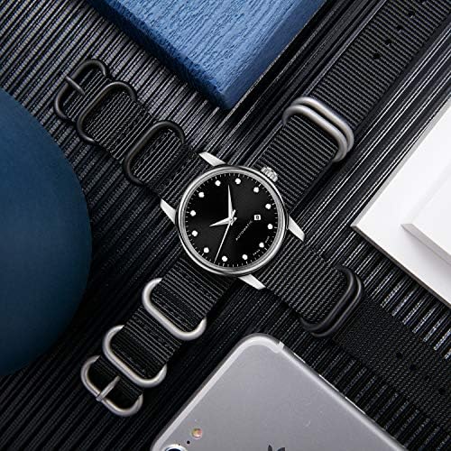 BINLUN Premium Ballistic Nylon Watch Strap, Heavy Duty 5-Ring Replacement Watch Band with Stainless Steel Buckle, Durable & Comfortable Sport Band for Men Women, Fits 18-24mm(Black-Black,20mm) - 5