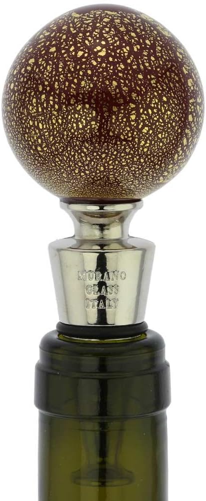 Glass Of Venice Murano Glass Golden Red Ball Bottle Stopper