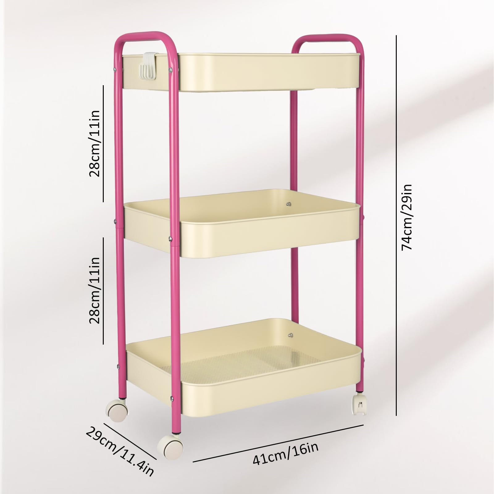 Carrito de almacenamiento de metal de 3 niveles con ruedas, carrito de cocina con asa, carrito de almacenamiento de malla para manualidades, carrito de baño, estante para verduras y organizador