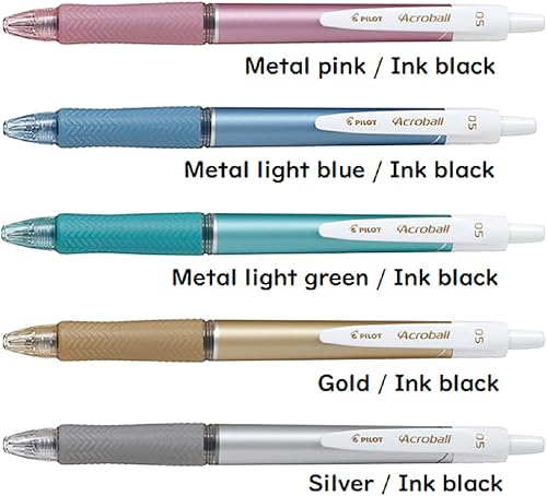 Miniatura 2 de Pilot Acroball T Series Retractable Ballpoint Pen 0.5mm Black Ink 5 Body Colors Set BAB-15EFT With Kanji LOVE Sticker, 0.44 x 5.61 2.22 in