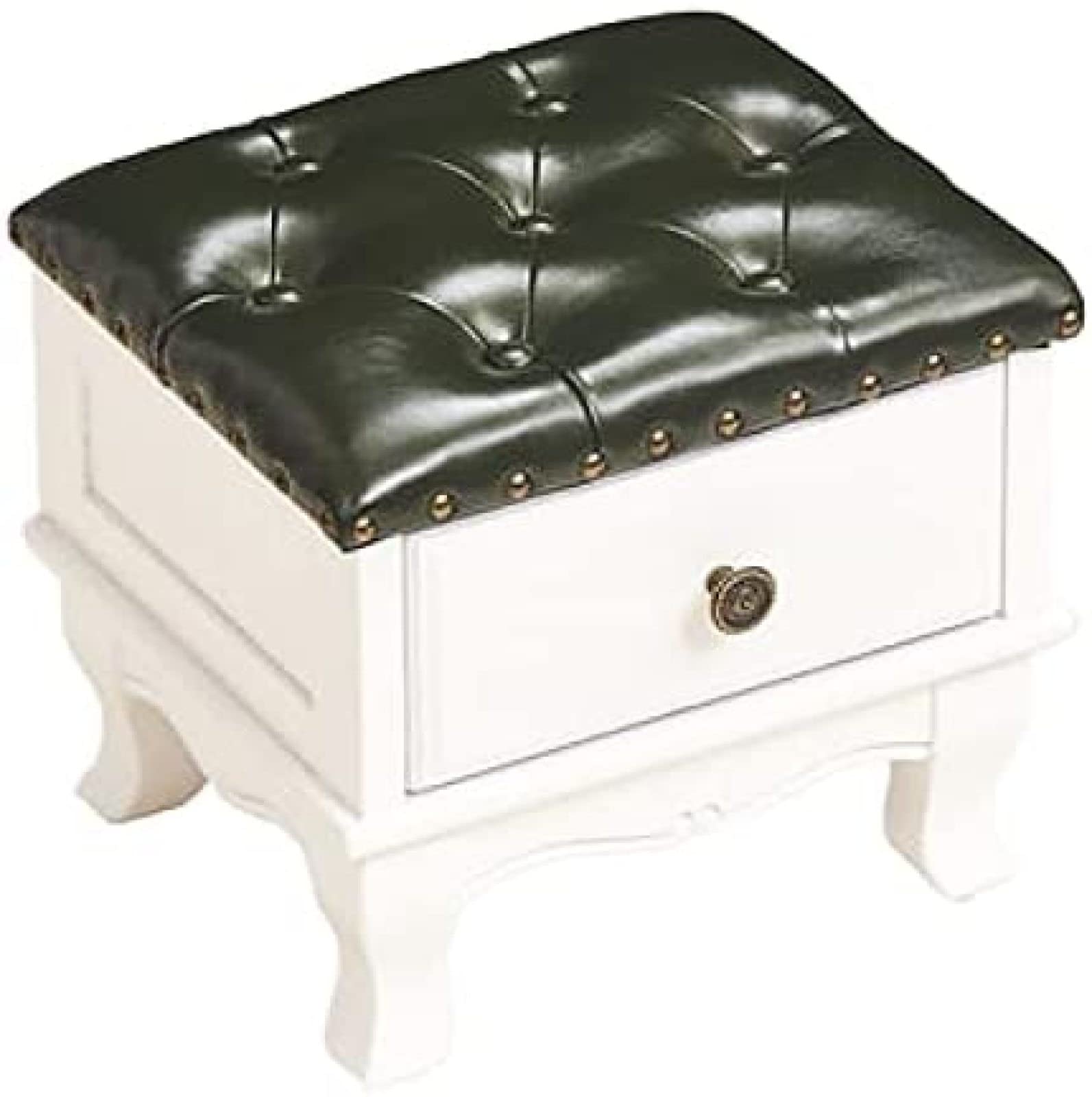 Pouf vintage en cuir et bois massif de haute qualité