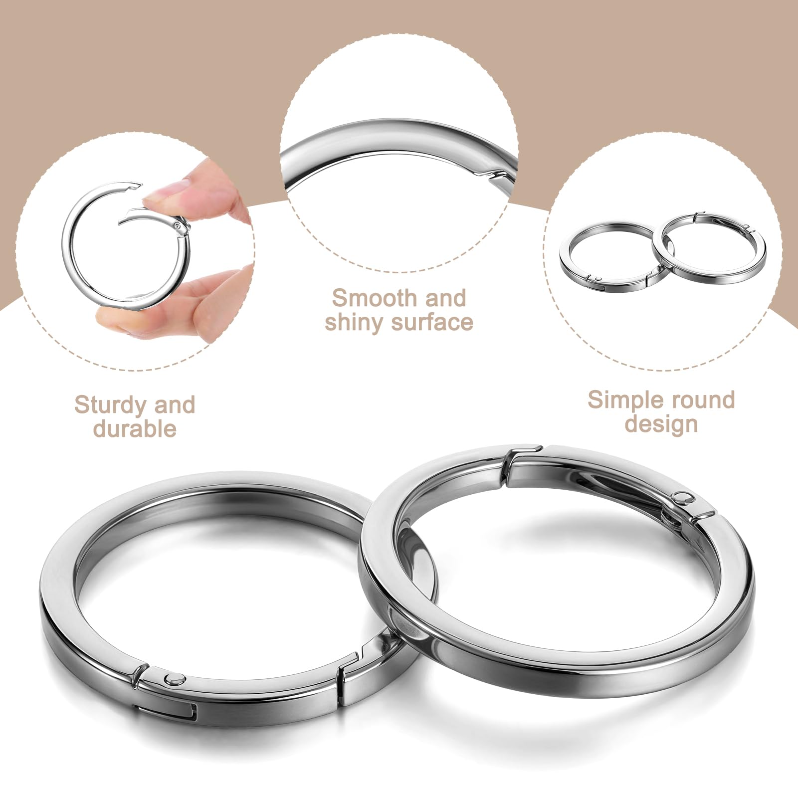 4 llaveros de metal de 5 cm, anillos grandes de plata con mosquetón, clip de mosquetón plano para correa de bolso, bolso, accesorios
