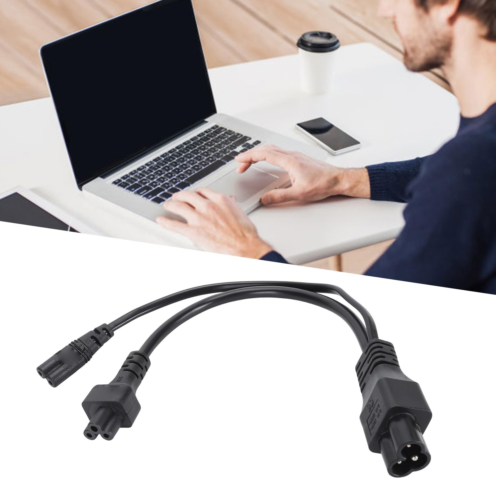Wakects Przewód z wtyczką Zasilania C6 do C7, IEC320 C6 Męski na C7 żeński Kabel Adaptera Rozgałęźnika Y z powłoką z PVC Trudnopalny do Głośnika z lampką na Biurko Laptopa