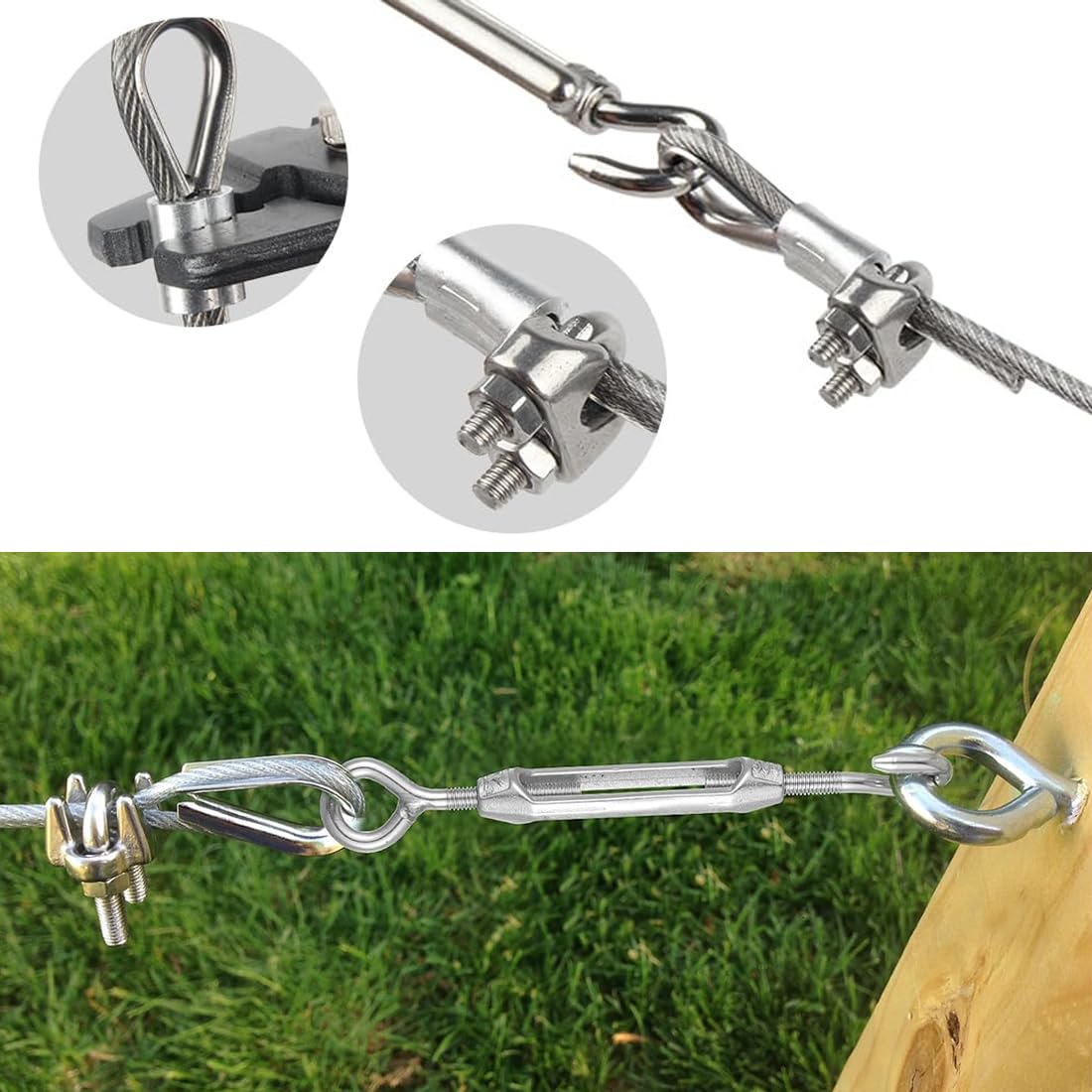 Set di Sospensione per Cavi in Acciaio Inossidabile, Cavo Acciaio Rivestito in PVC 30m, 5mm Fune Kit Appendere Cavo, per Piante Rampicanti, Stendibiancheria da Esterno, Appendere Lamp, Tende