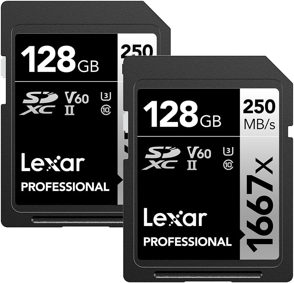 Lexar 128GB (2-Pack) Professional 1667x SDXC Memory Cards, UHS-II, C10, U3, V60, Full-HD & 4K Video, Up To 250MB/s Read, for Professional Photographer, Videographer, Enthusiast (LSD128CBNA16672)